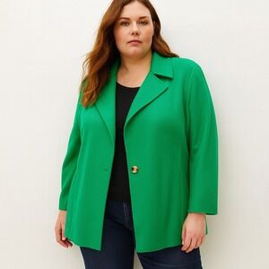 Marina Rinaldi Wool Coat Womens 25 Large Kelly Green Single Button Made in Italy